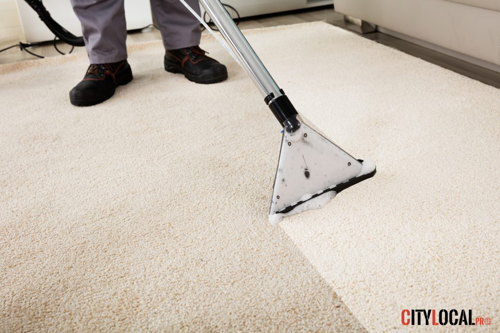 Image of a vacuum placed on a grey carpet