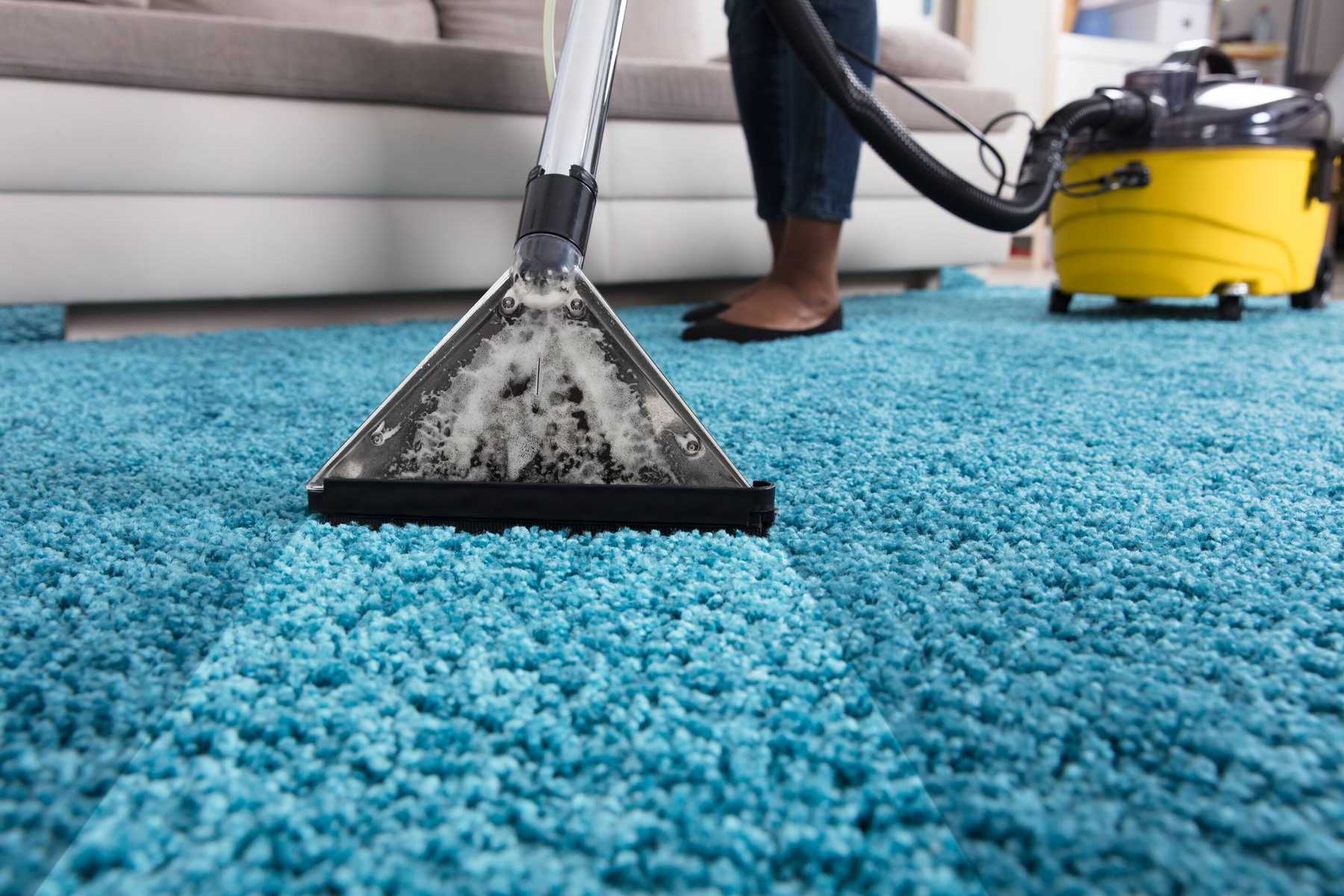 Image of a vacuum placed on a blue carpet