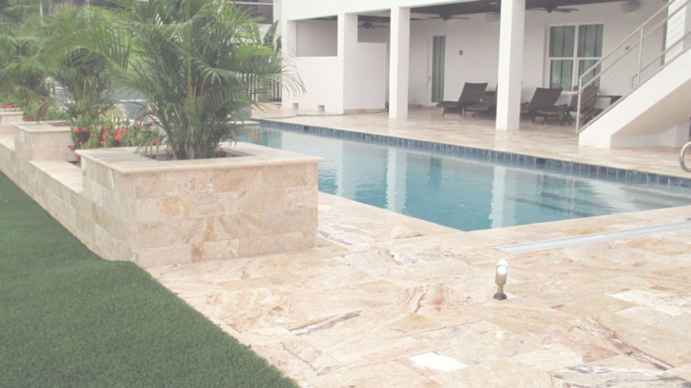 Marble Pavers Around Pool for an Anti-Slip Surface Pompano Beach, FL