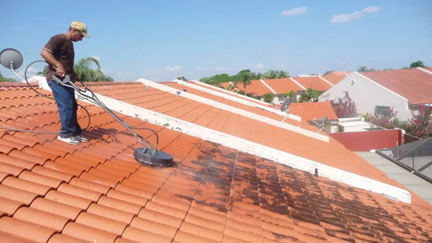 Soft wash roof cleaning services!